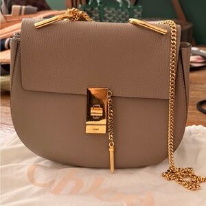 Chloe Taupe Crossbody Bag with Gold Chain